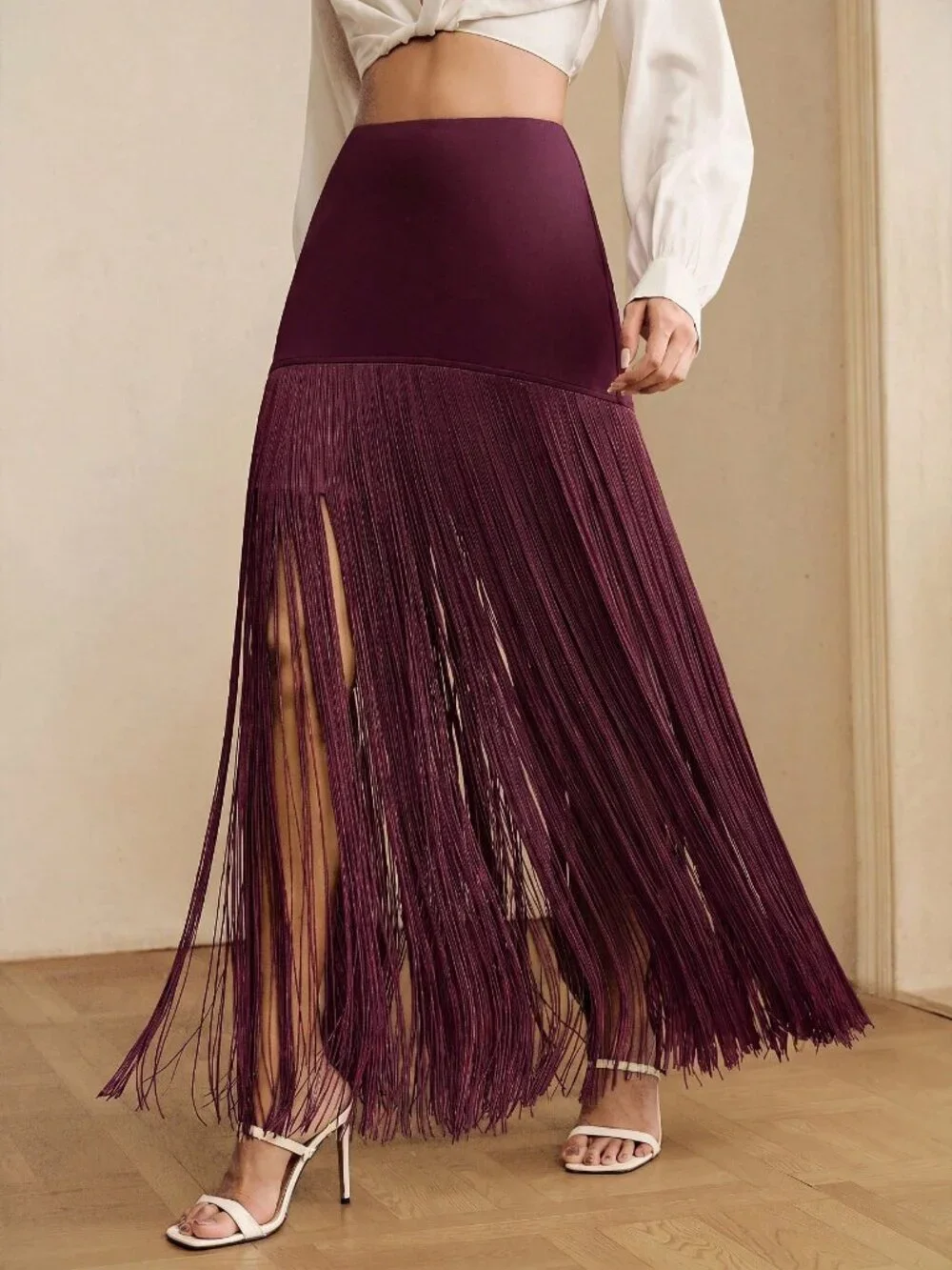 Purple Party Women's Elegant Splicing Flowing Tassel Skirt